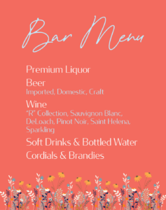 Wedding bar menu example