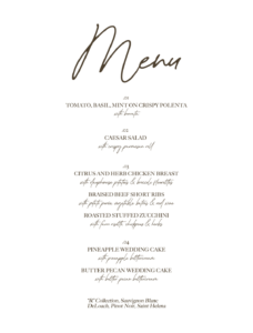 Wedding dinner menu example